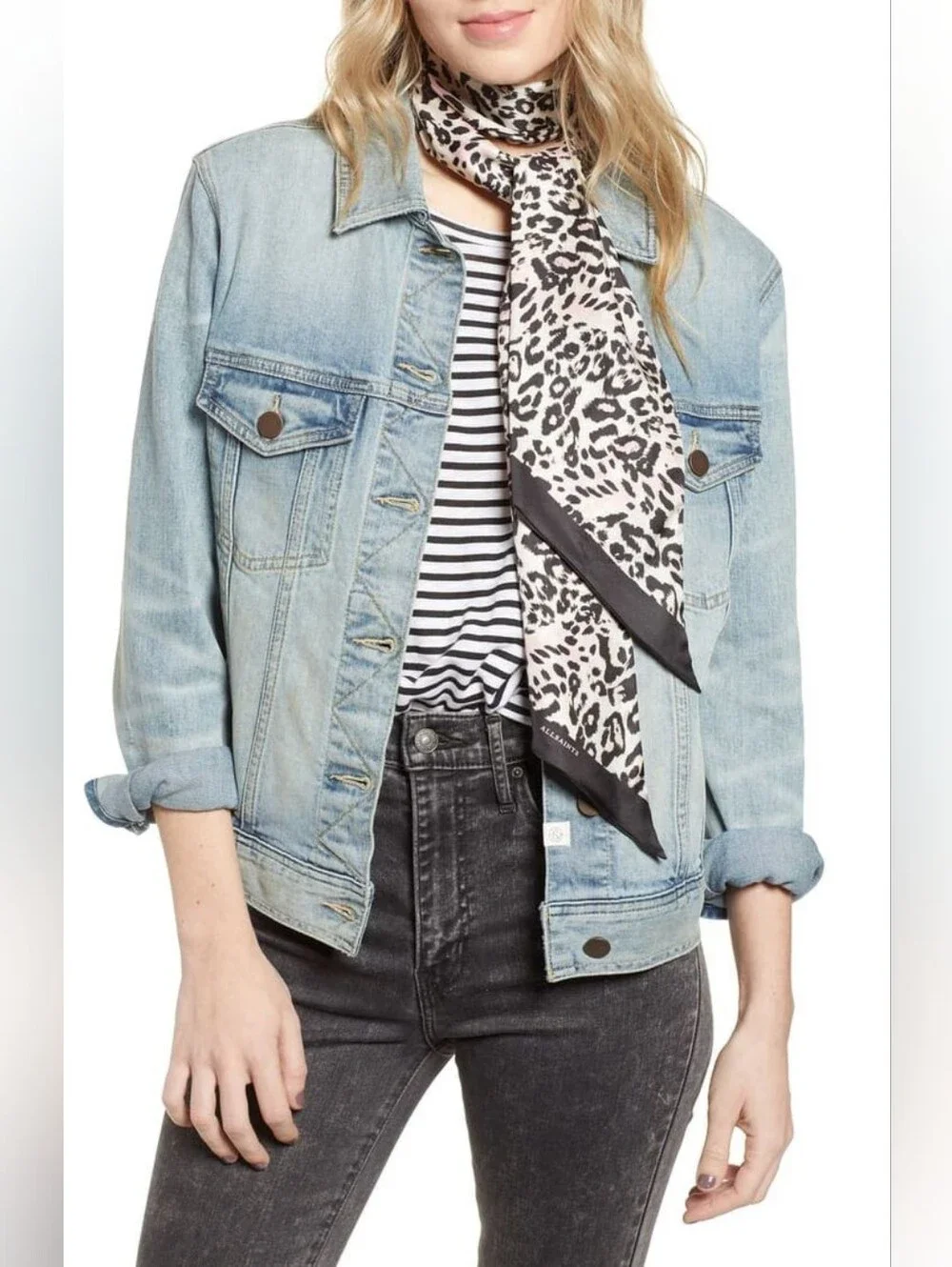 ALLSAINTS Kara Silk Skinny Scarf Pink Leopard Animal Print New